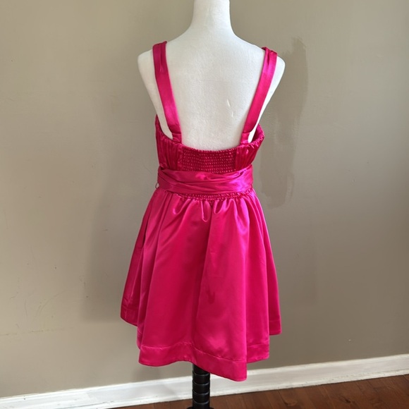 Anthropologie Maeve Pink Bow-Tie Satin Pockets Cocktail Mini Dress Size 12 - Picture 10 of 13